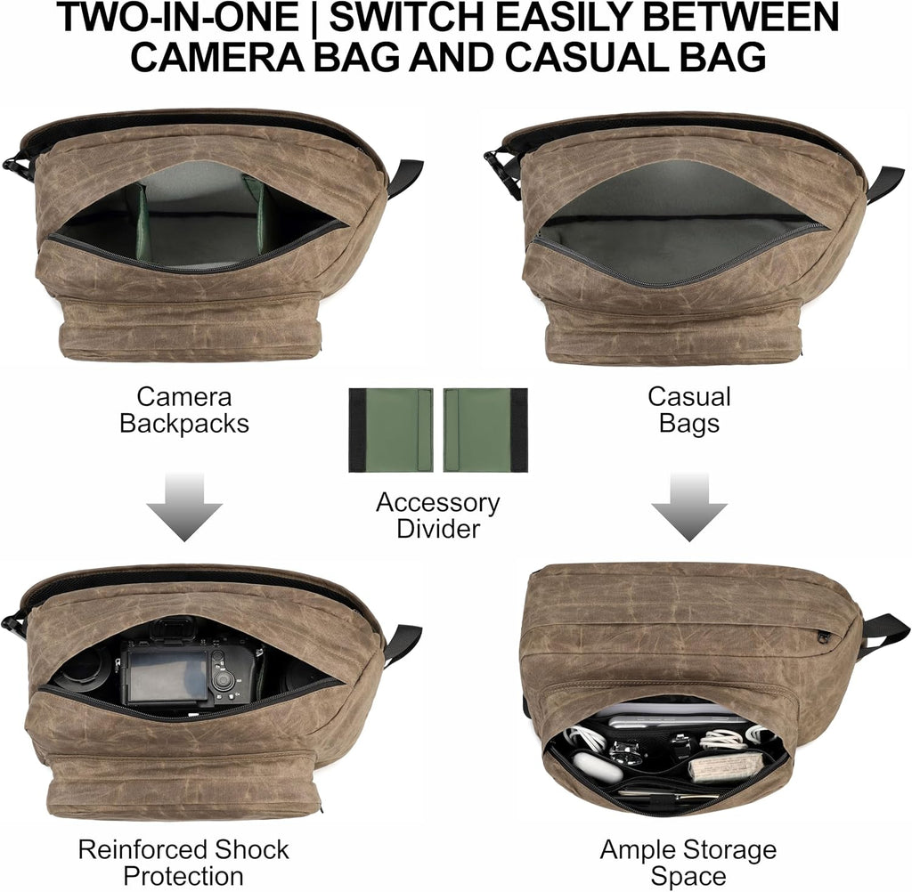 Padwa Lifestyle Dark Brown Crossbody Camera Bag - Waxed Memory Canvas Compact Camera Sling and Crossbody Bag with Fast Access,Versatile Lightweight Everyday Bag for Photographers Travel,Photography
