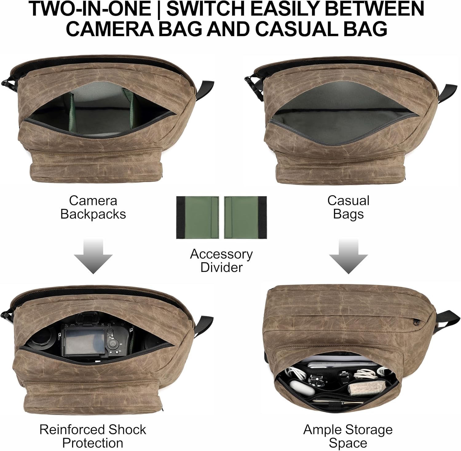 Padwa Lifestyle Dark Brown Crossbody Camera Bag - Waxed Memory Canvas Compact Camera Sling and Crossbody Bag with Fast Access,Versatile Lightweight Everyday Bag for Photographers Travel,Photography