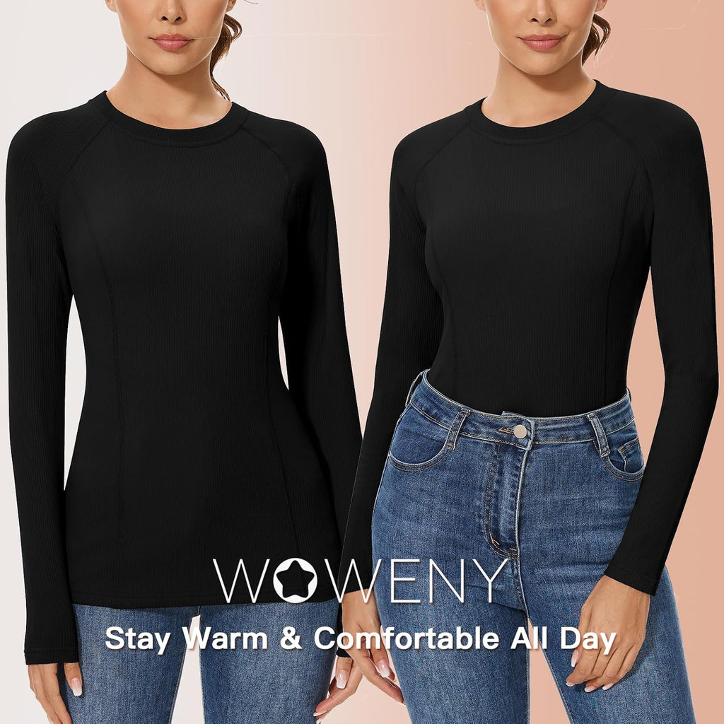 WOWENY Thermal Shirts for Women Fleece Long Sleeve Base Layer Top Winter