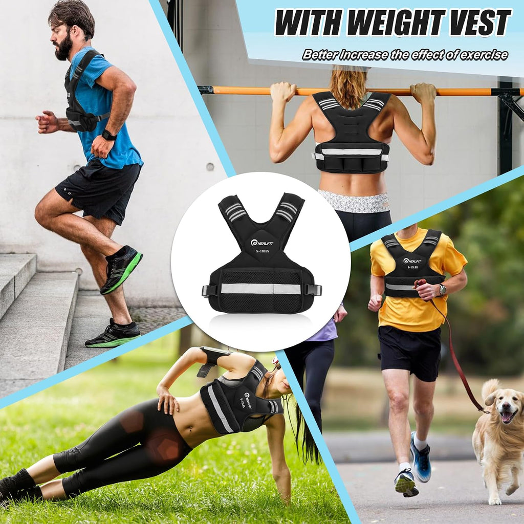 NEALFIT Weighted Vest for Women and Men, 5-10lb/11-20lb/18-30lb Adjustable Weighted Vest with Reflective Strip, Body Weight Vest for Walking, Running, Fitness, Strength Training