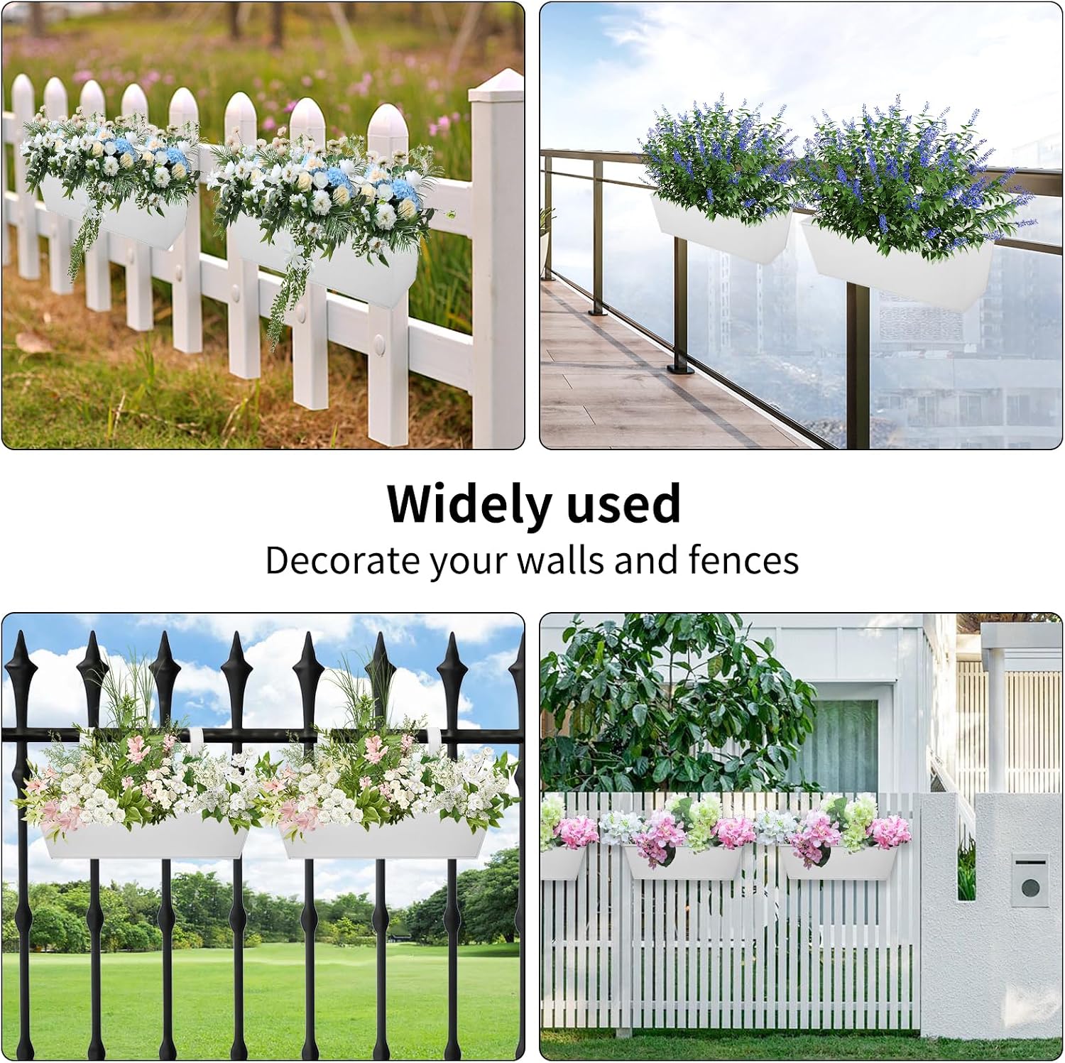 16 Inch Railing Planters Box Metal Hanging Flower Pot 5 Pcs