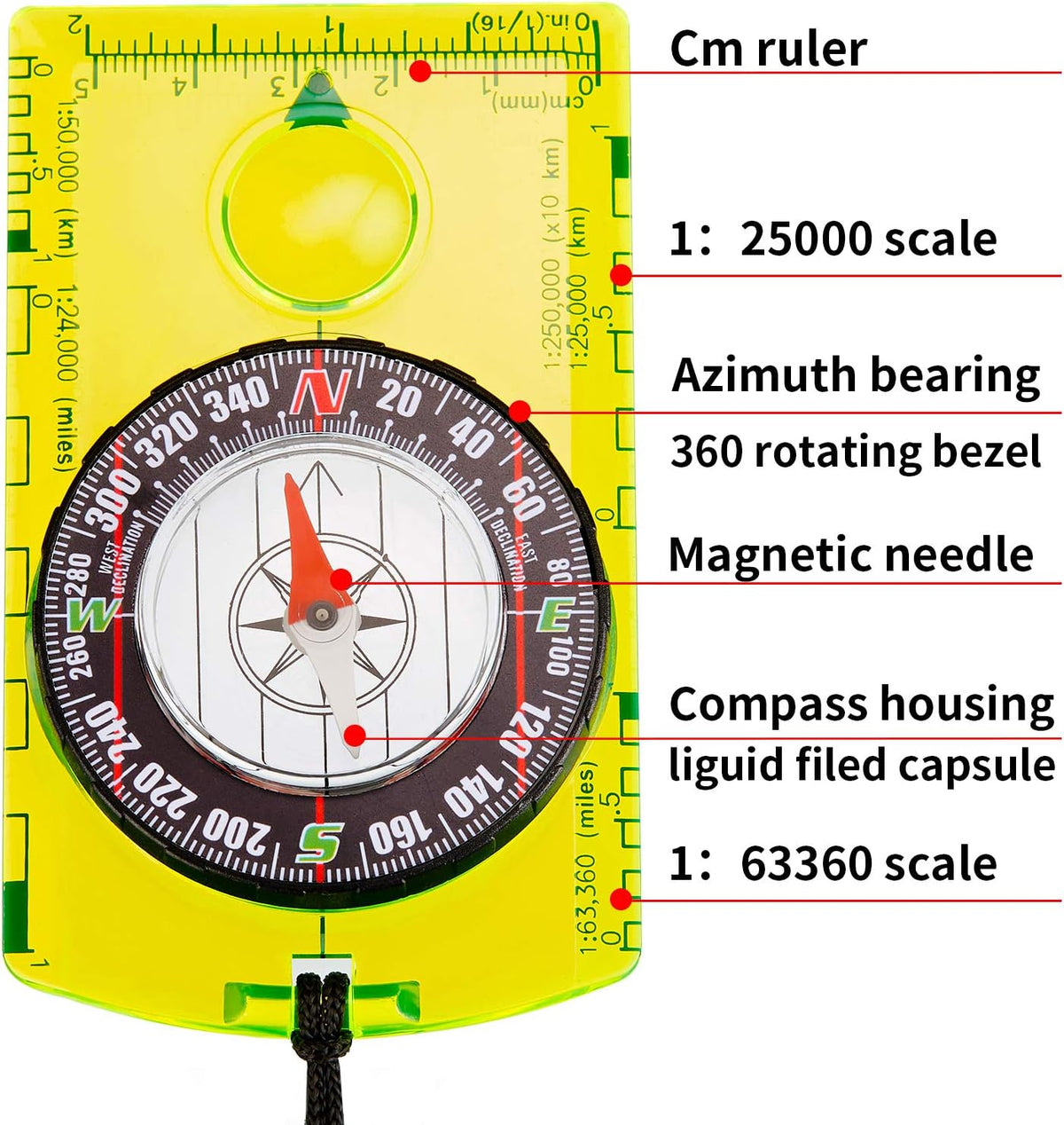 BBTO 9 Pieces Orienteering Compass Hiking Backpacking Camping Compass Map Reading Outdoor Waterproof Compass for Scout Men Women