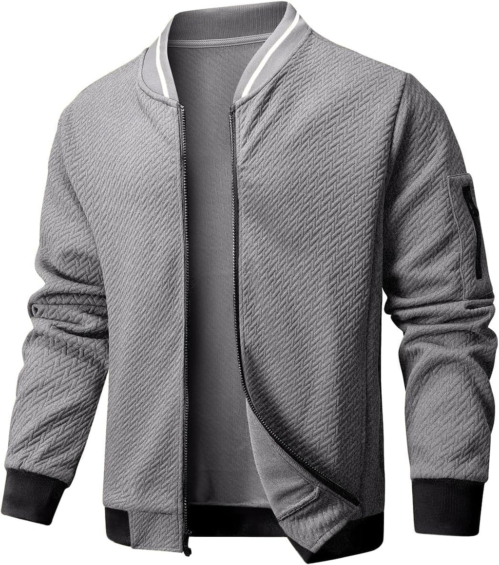 Wizoat Mens Casual Jacket Loose Fit Lightweight Jacket Varsity Bomber Jacket with Zipper