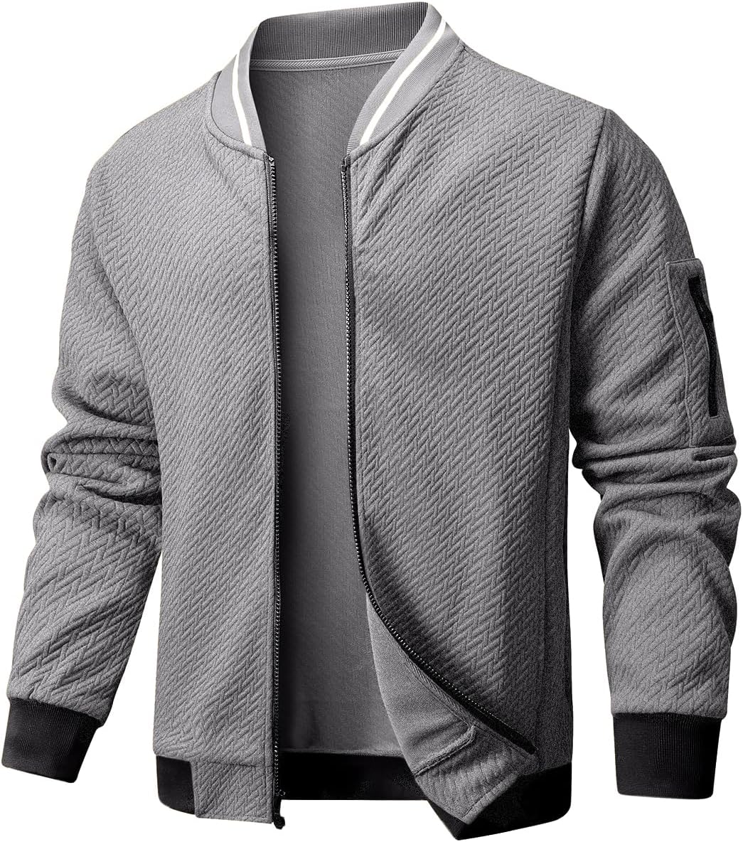 Wizoat Mens Casual Jacket Loose Fit Lightweight Jacket Varsity Bomber Jacket with Zipper