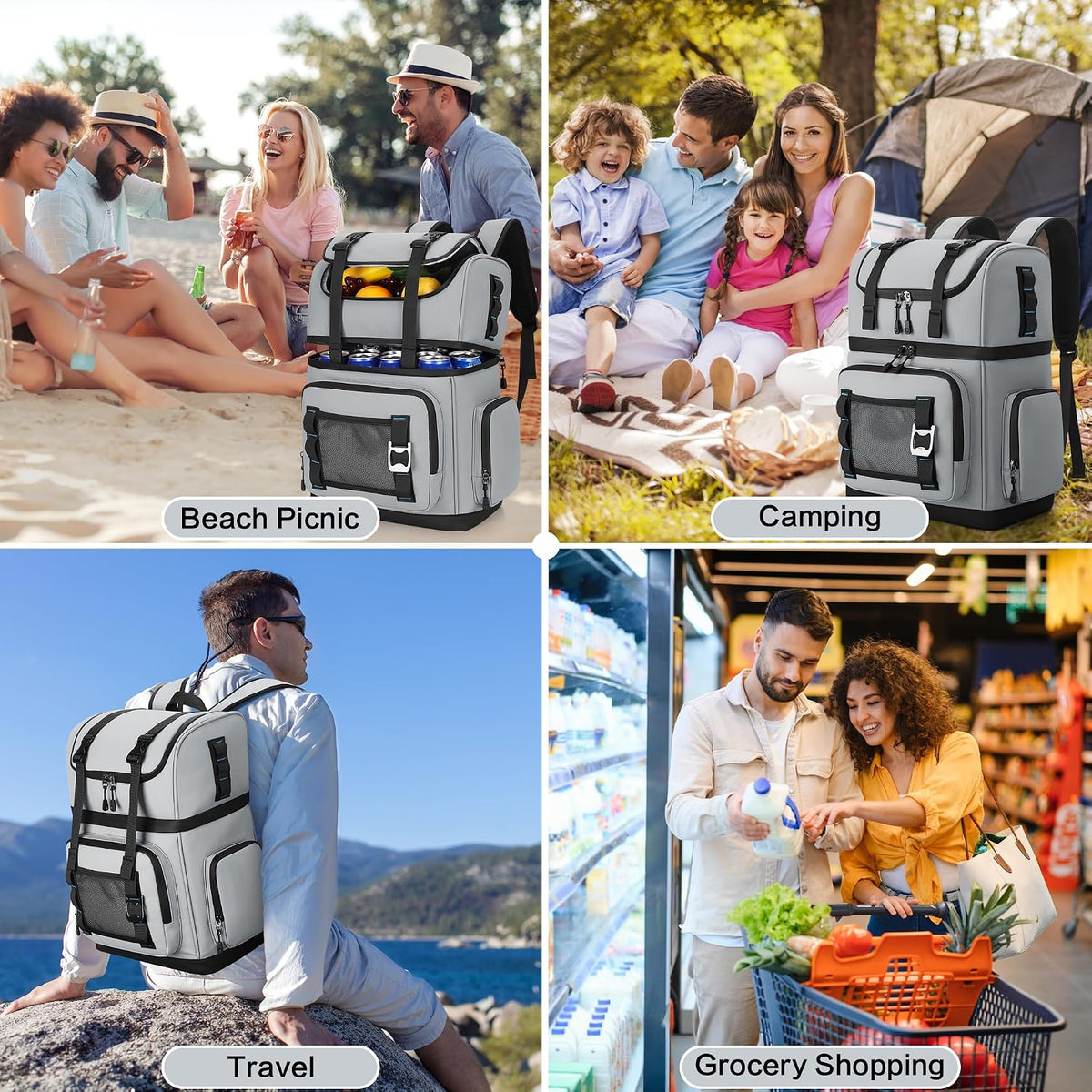 Large 44 Can Dual Compartment Insulated Waterproof Cooler Backpack