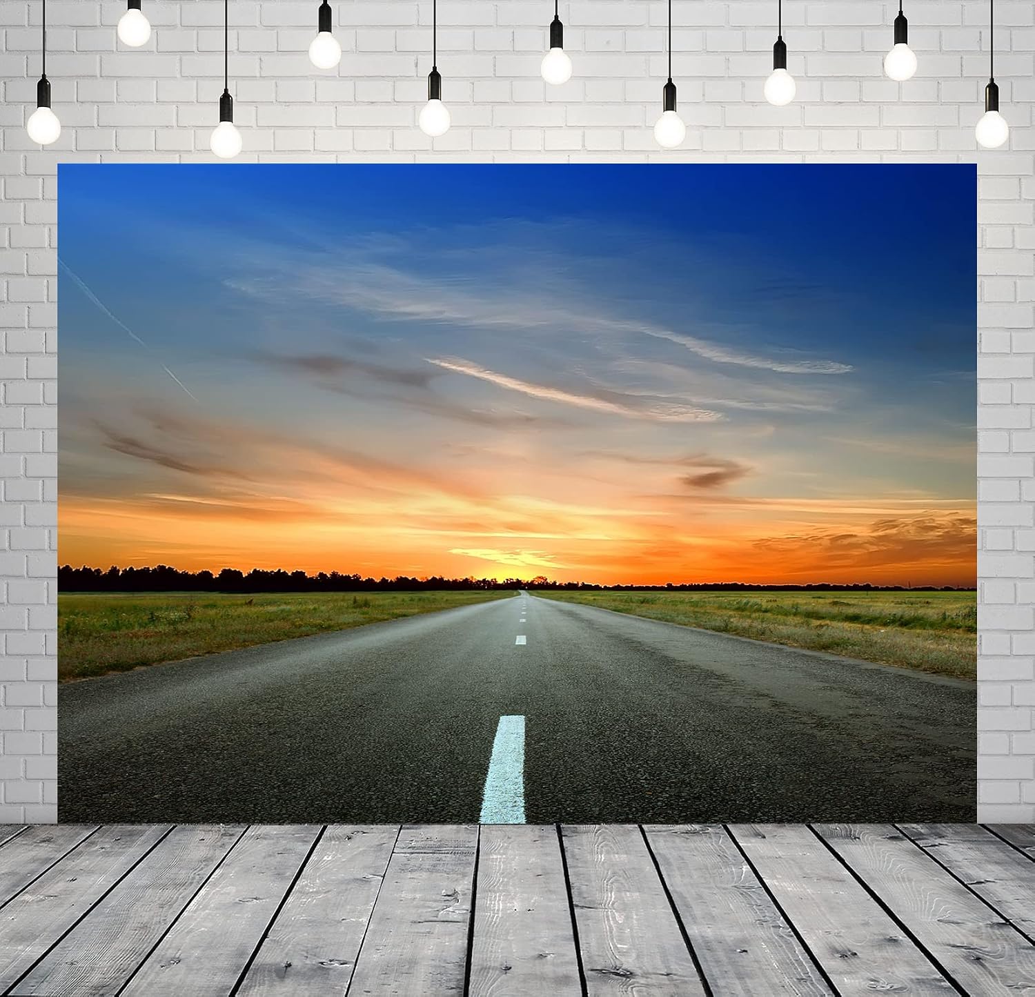 Fabric 7x5ft Highway Road Backdrop Countryside Road Trip Backdrop for Photography Sunset Nature Landscape Background Travel Birthday Party Baby Shower Banner Men Kids Photoshoot Prop