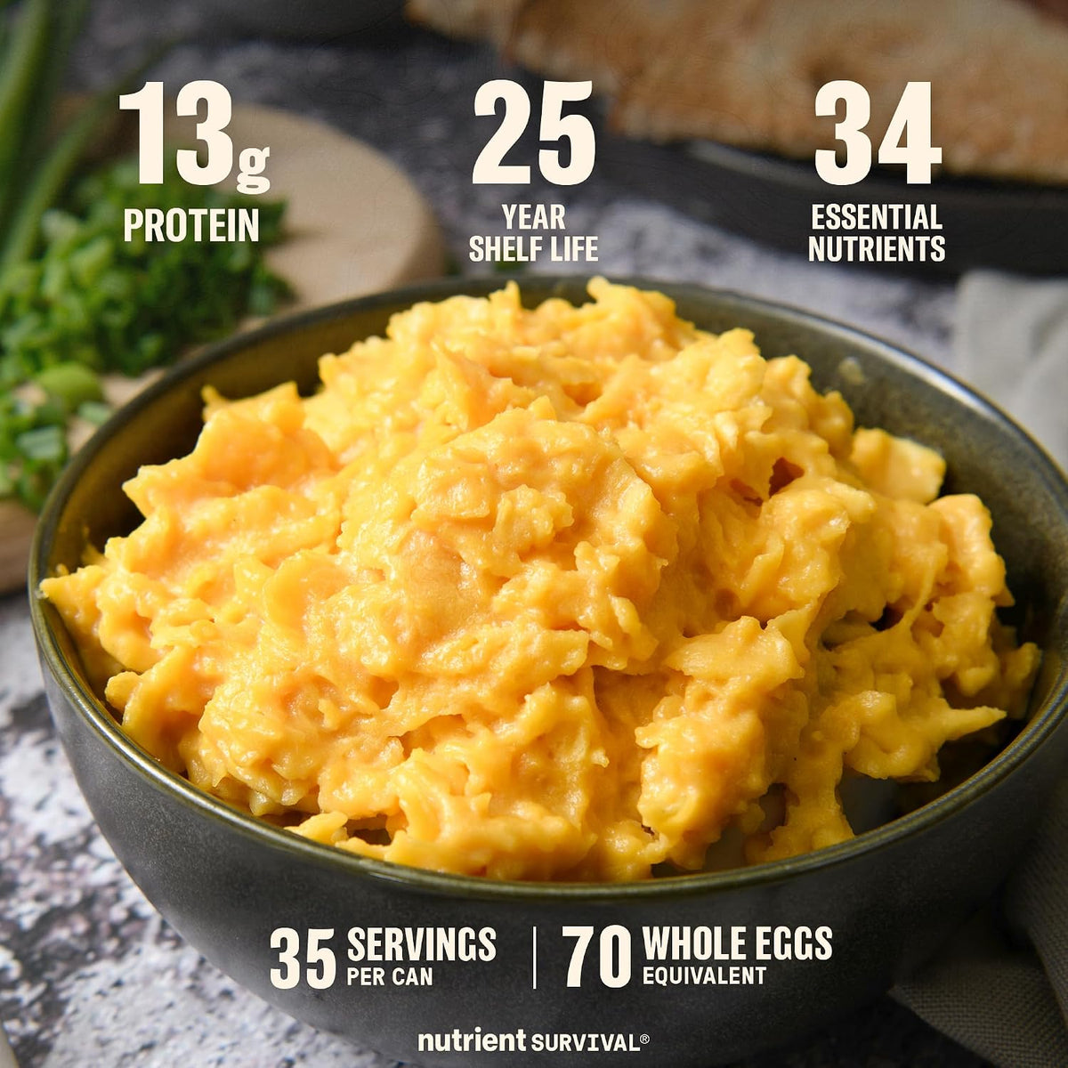 70 Egg Equivalent Nutrient Survival Vitamin Powdered Eggs Blend, Freeze Dried Prepper Supplies & Emergency Food Supply, 33 Essential Nutrients, Gluten Free, Shelf Stable Up to 25 Years Cage Free