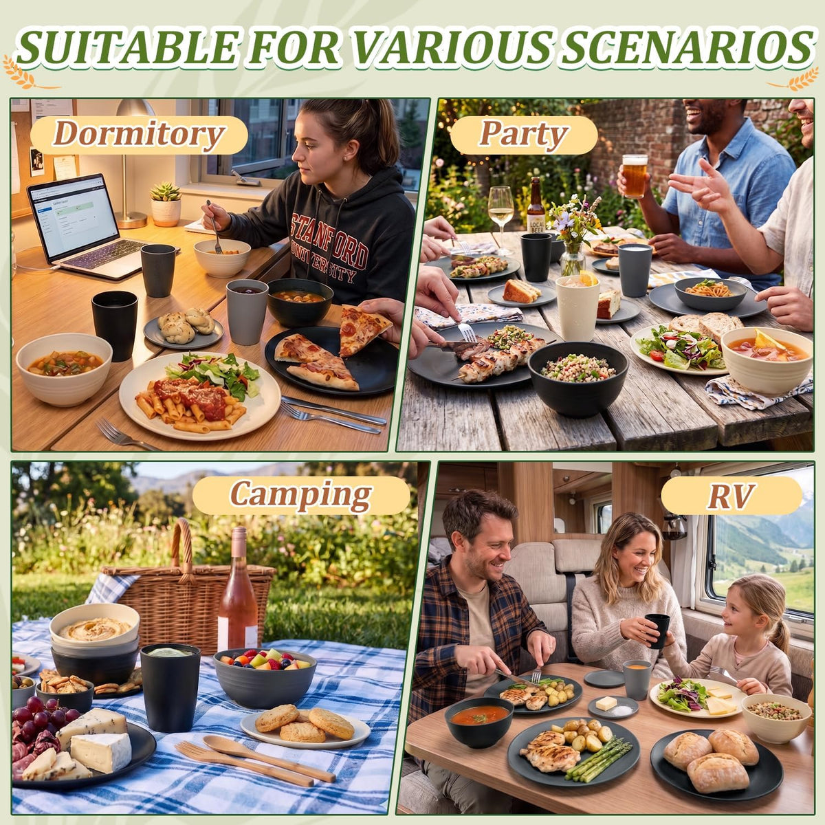 PYRMONT 40 Pcs Wheat Straw Dinnerware Sets Unbreakable Dishes Set for 8