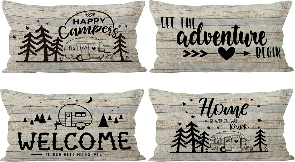 SiuSue Campers Decor Reversible Throw Pillow Case, Double Sided 12 x 20 Inch Set of 2, Camping Lovers Gifts, Campers Gifts, Trailer Decor Cushion Cover for Sofa Couch Bed