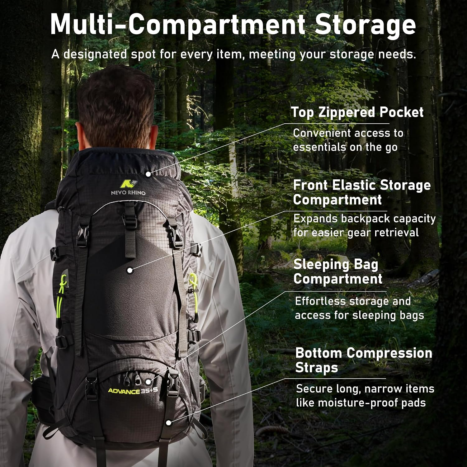 N NEVO RHINO 40L Internal Frame Hiking Backpack with Rain Cover