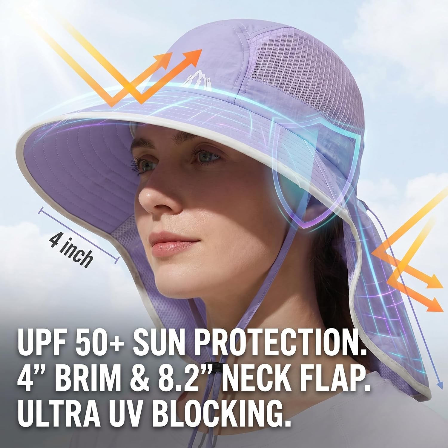 UV Sun Protection Hat Women Foldable Neck Flap Wide Brim Fishing Hat with Ponytail Hole for Women