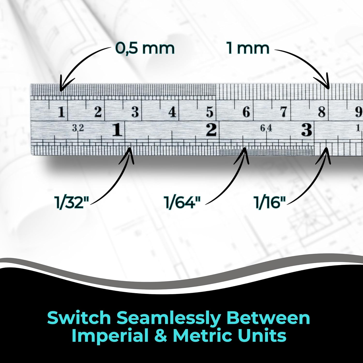 6 Inch Metal Ruler, Stainless Steel Ruler, 50-Pack, Imperial & Metric