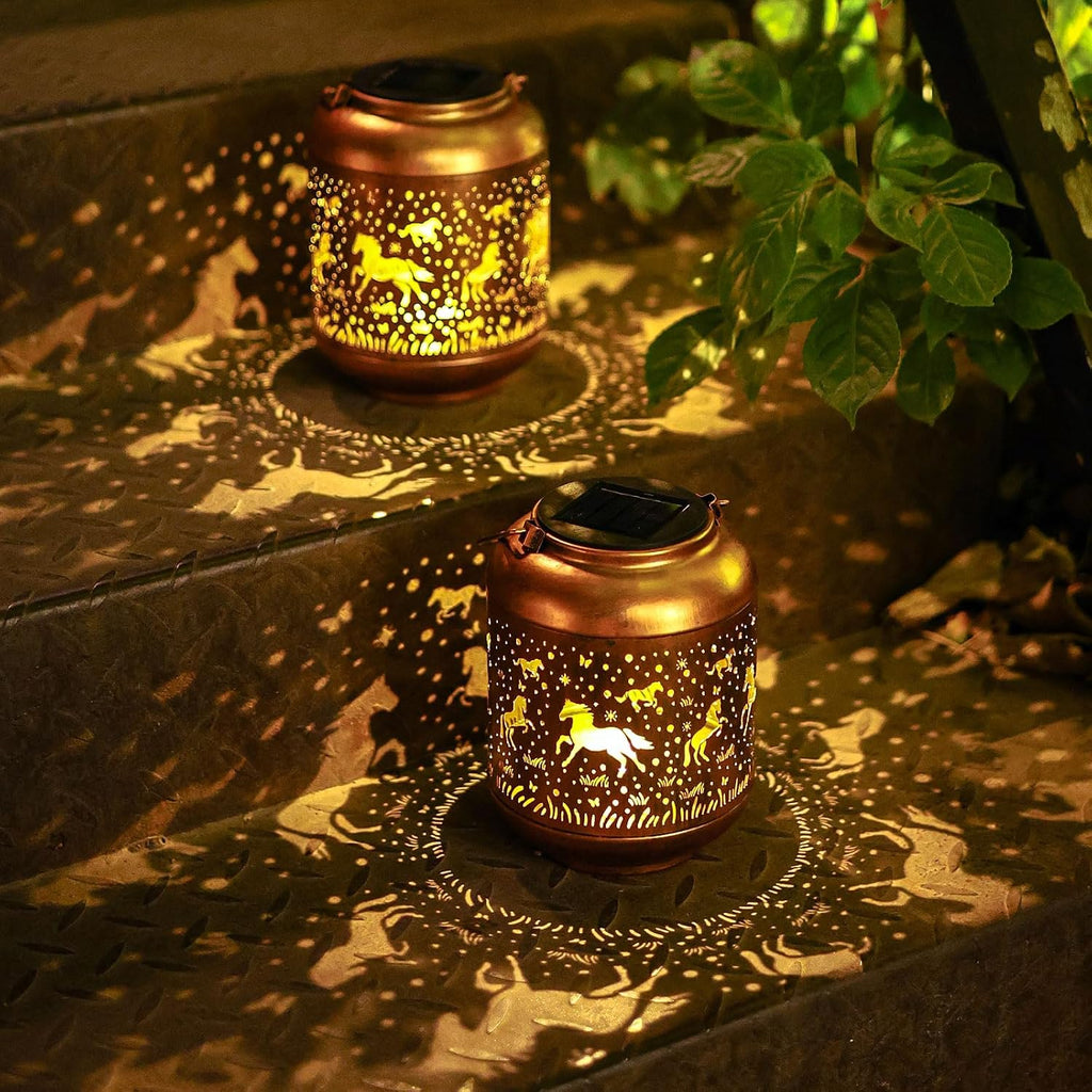 Horse Solar Lanterns Outdoor Waterproof Garden Decor Hanging Solar Lights Metal Decoration Outside for Yard,Porch,Patio,Pathway,Backyard Gifts Men Women