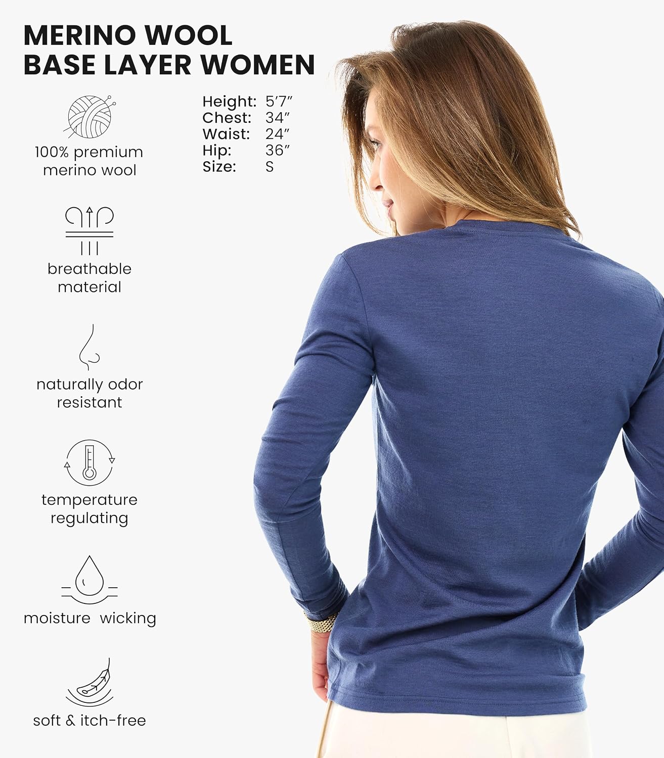 100% Merino Wool Base Layer Women - Thermal Merino Wool Shirt Women