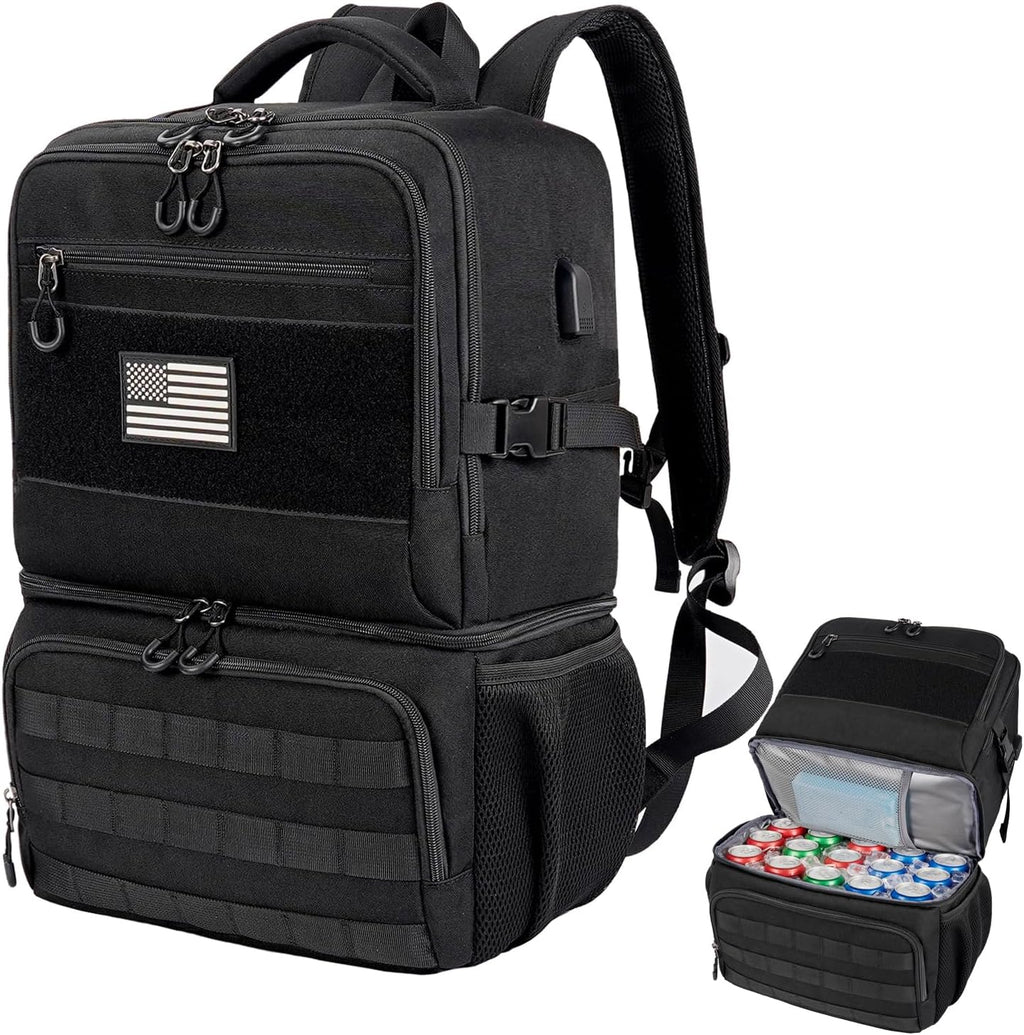 Tactical Double Deck Cooler Backpack 26L, Leak Proof Insulated Lunch Backpack with RFID Security USB Charging, Soft Cooler Bag for Men Work Camping Hiking Beach Picnic