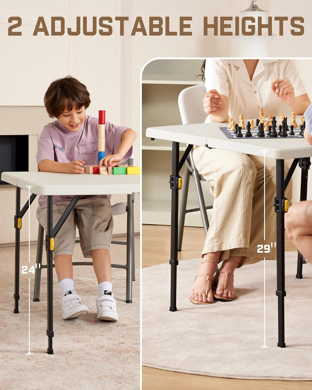 FanttikOutdoor Folding Card Table 2 Heights, 34" Square Plastic Party Table