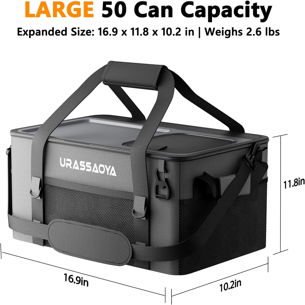 [2026 Updated] 50 Can Collapsible Soft Cooler Bag with Hard PP Lid, Leakproof Insulated Cooler with Quick-Access Top Hatch, Bottle Opener & Mini Table for Beach, Camping, Travel