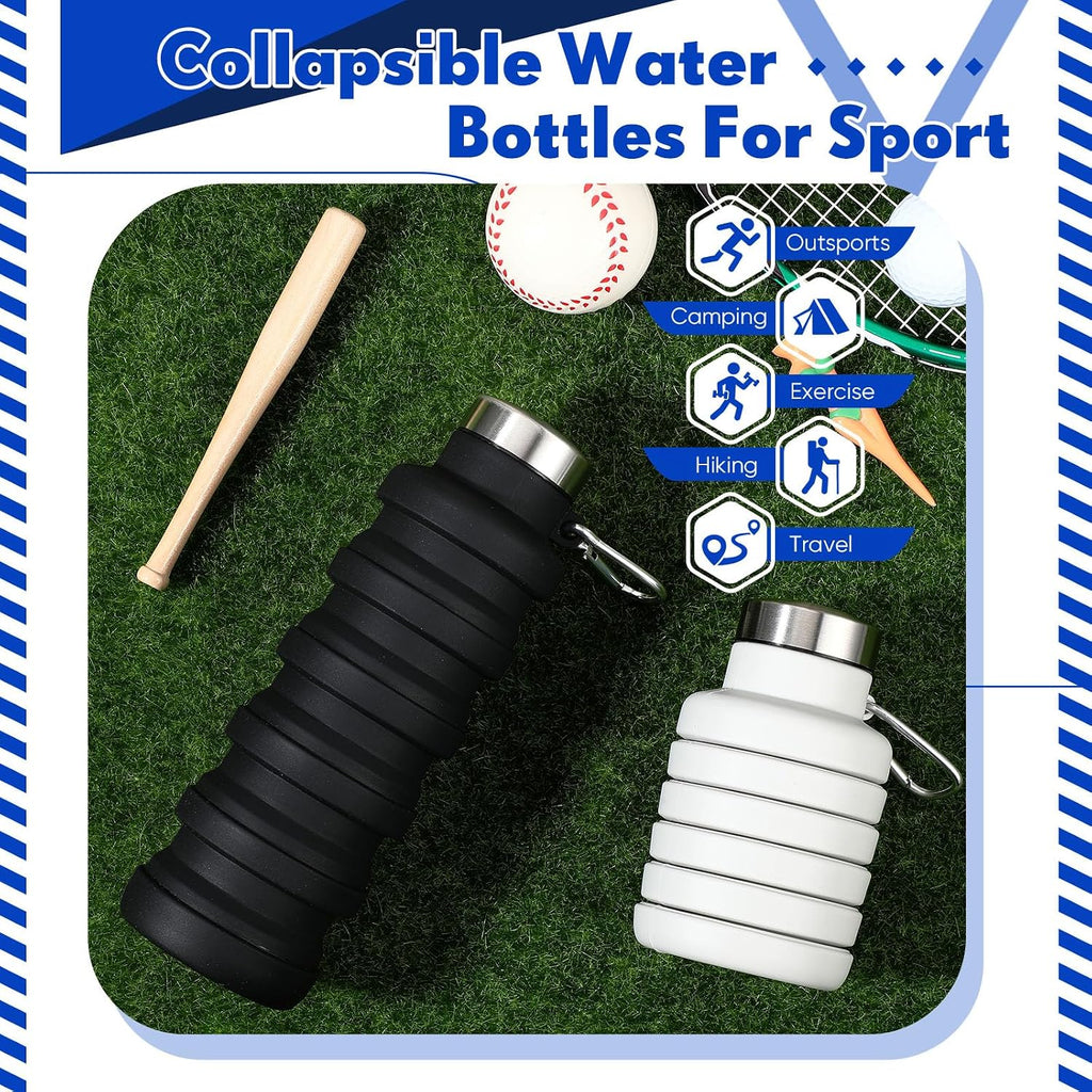 Baderke 2 Pcs Collapsible Water Bottles, 17oz, Black, Gray White