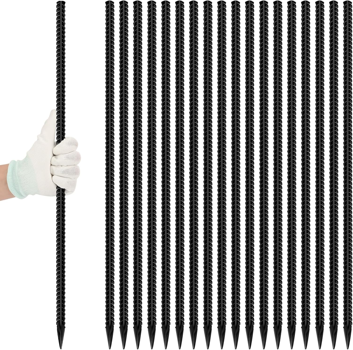 Homwin 24 inches Straight Rebar Stakes 18-Pack Ground Stake Heavy Duty Metal Steel Spikes for Gardening, Concrete Forming and Camping Tent