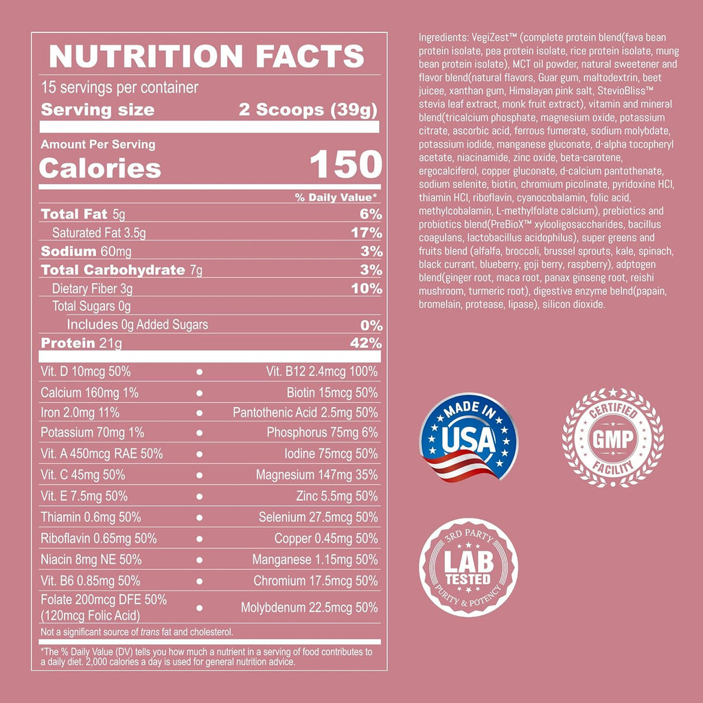 UpNourish Strawberry Banana Vegan Protein Powder 54 Superfoods Powder,1.5 Billion CFU Probiotics 21g Plant Based Protein,No Sugar No Dairy No GMO Dairy Free,Meal Replacement Shake Keto-Friendly Low-Carb Diet,15 Servings