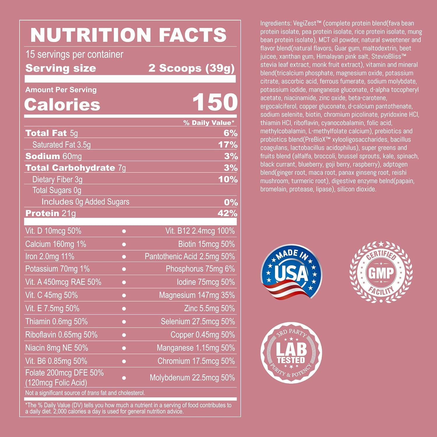 UpNourish Strawberry Banana Vegan Protein Powder 54 Superfoods Powder,1.5 Billion CFU Probiotics 21g Plant Based Protein,No Sugar No Dairy No GMO Dairy Free,Meal Replacement Shake Keto-Friendly Low-Carb Diet,15 Servings