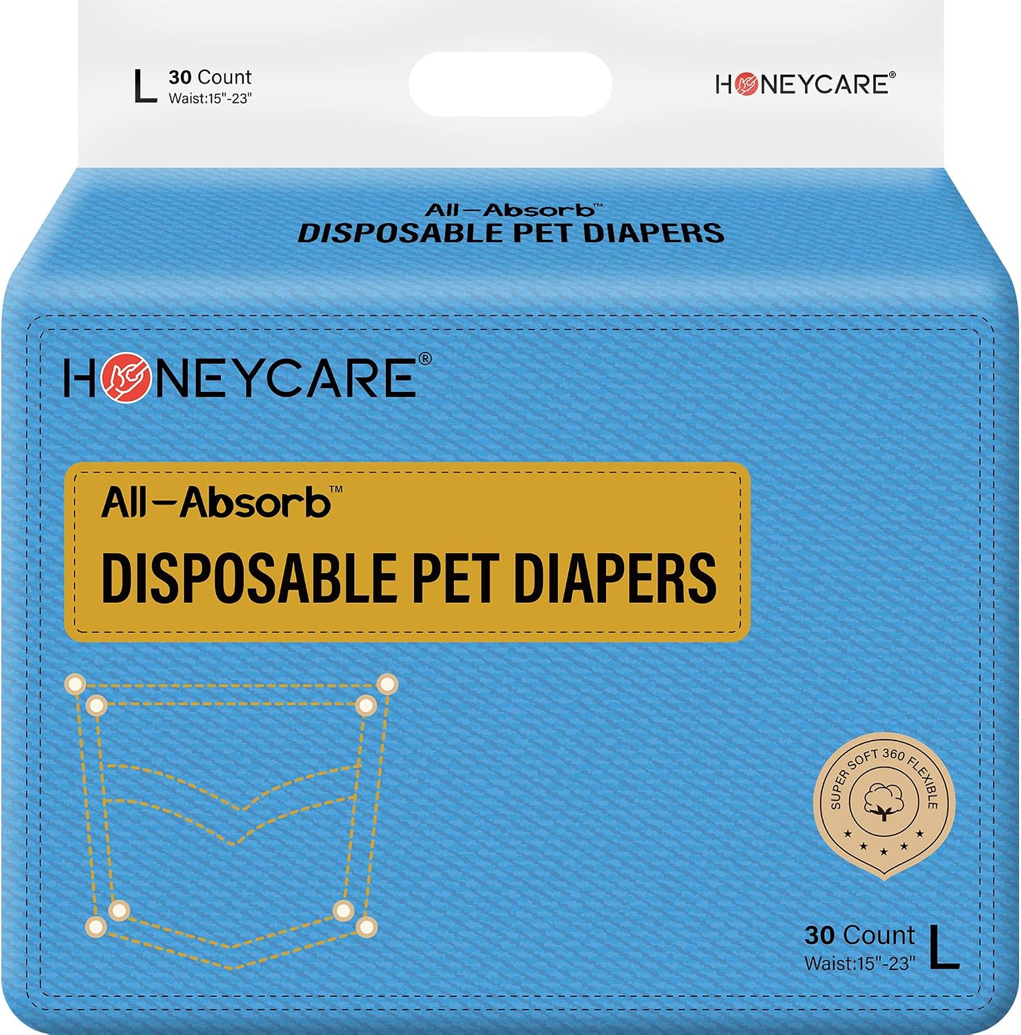 Honeycare Female Dog Diapers, Disposable Diapers for Female Dog with Stretchy Waist, Dog Pull-Ups for Easy wear, Dogs in Heat Period Super Absorbent Leak-Proof Doggie Diapers, Size Small, 30 Count