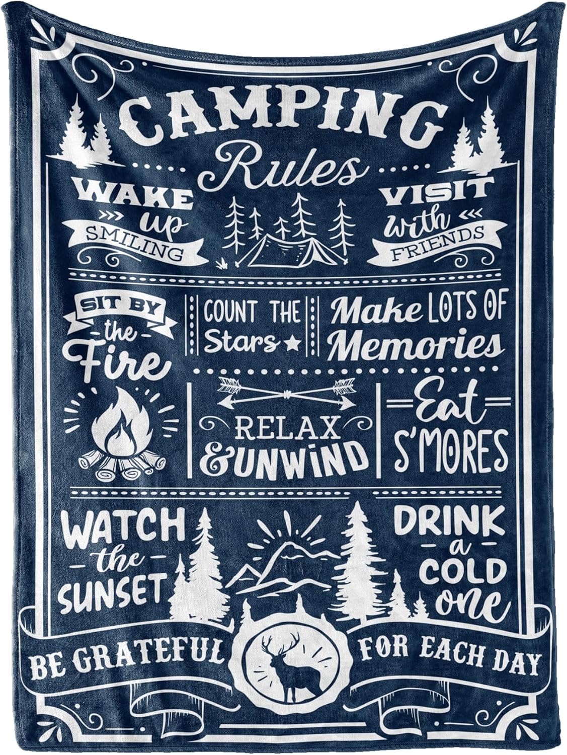Camping Gifts for Men, Women, Flannel Throw Blanket - 50" x 65", Rules