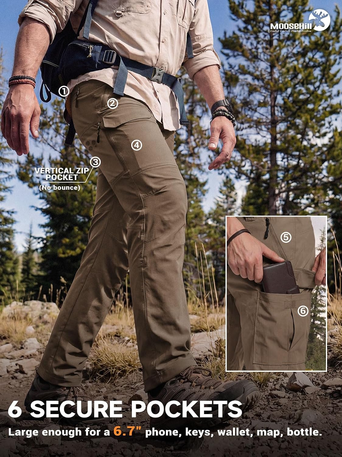 Moosehill Men's Hiking Pants: Lightweight & Stretch