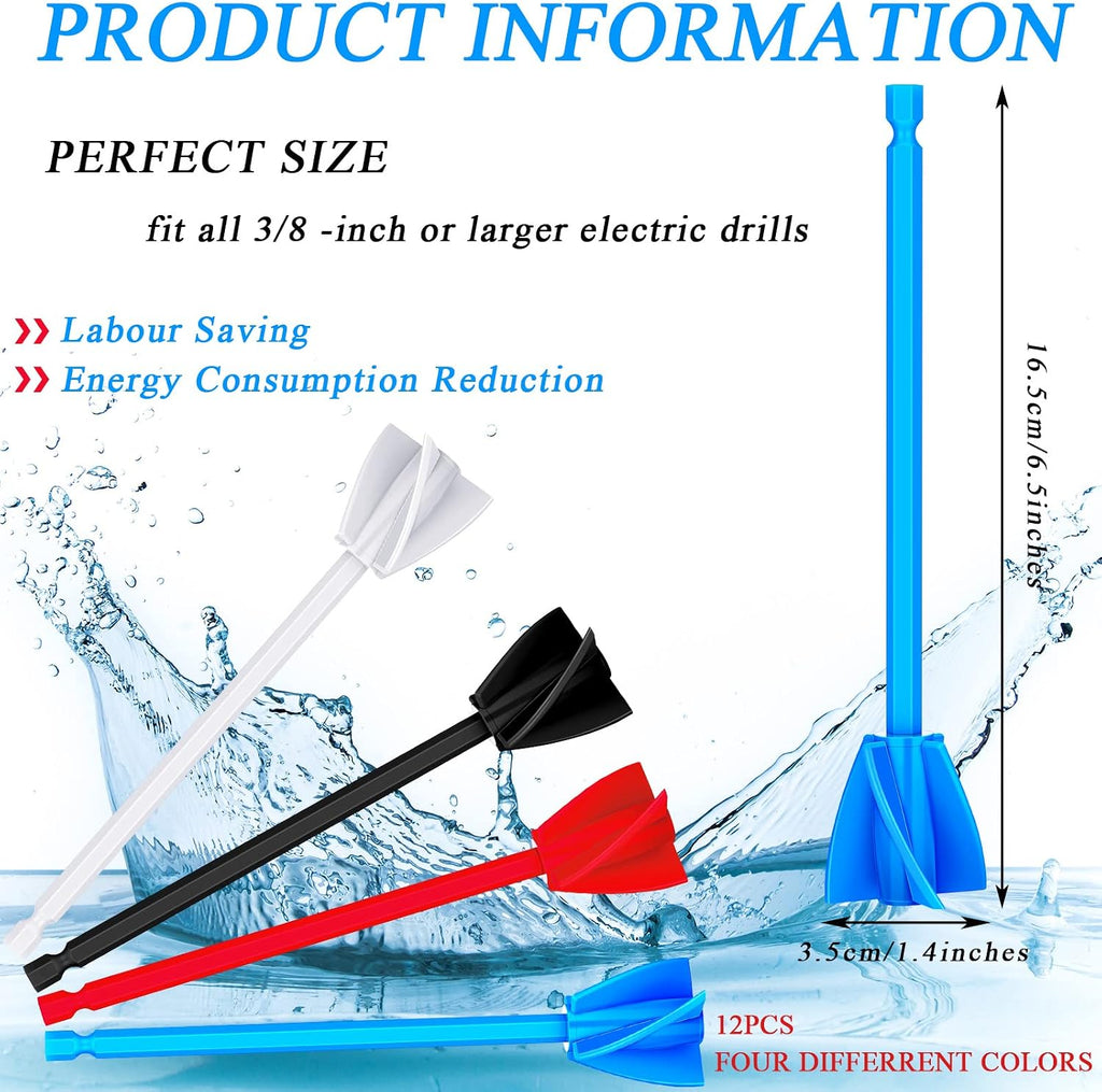 12 Pieces Paint Mixer Drill Attachment,Helix Paint Mixer Resin Drill Mixer Paint Stirrers Drill Attachment for 1 Gallon of Paint Epoxy Resin Silicone Jewelry Casting Molds (Red, Blue, Black, White)