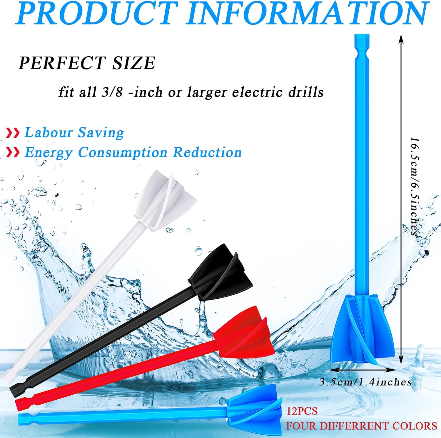 12 Pieces Paint Mixer Drill Attachment,Helix Paint Mixer Resin Drill Mixer Paint Stirrers Drill Attachment for 1 Gallon of Paint Epoxy Resin Silicone Jewelry Casting Molds (Red, Blue, Black, White)