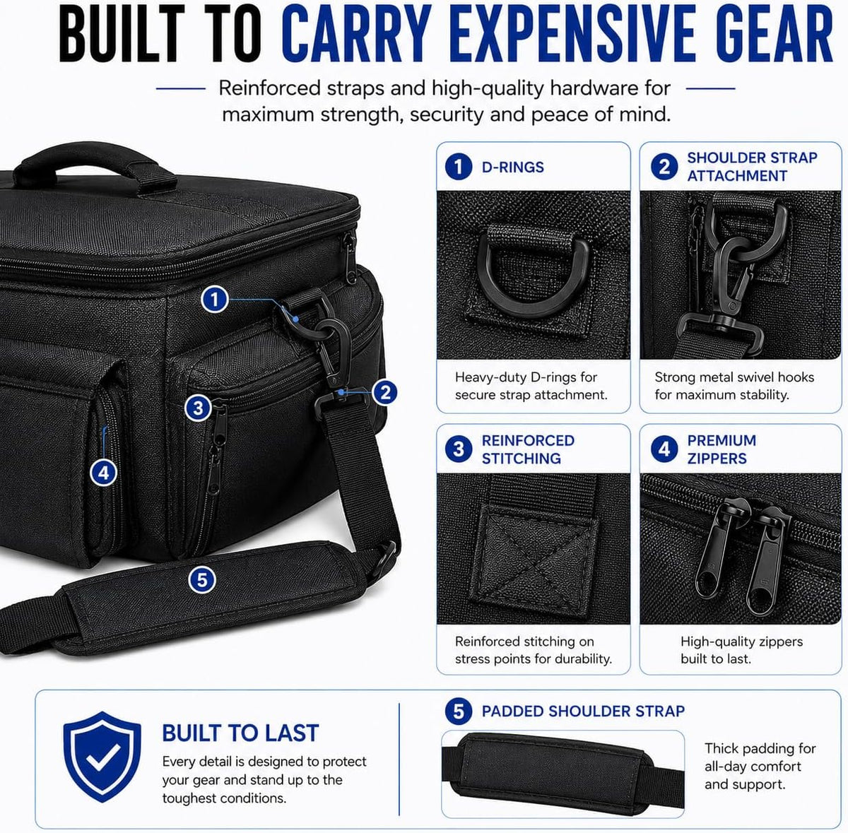 eCost Acuvar Professional Well Padded Extra Large Water-Resistant Gadget Bag Case Compatible with Canon, Sony, Nikon,Pentax, JVC,Olympus Panasonic, Fijifilm, Samsung Camera & Camcorder