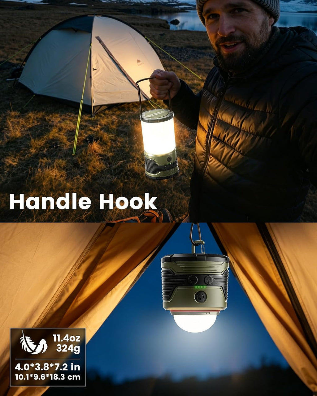 Glocusent 1200LM LED Camping Lantern Rechargeable, Lantern for Power Outage