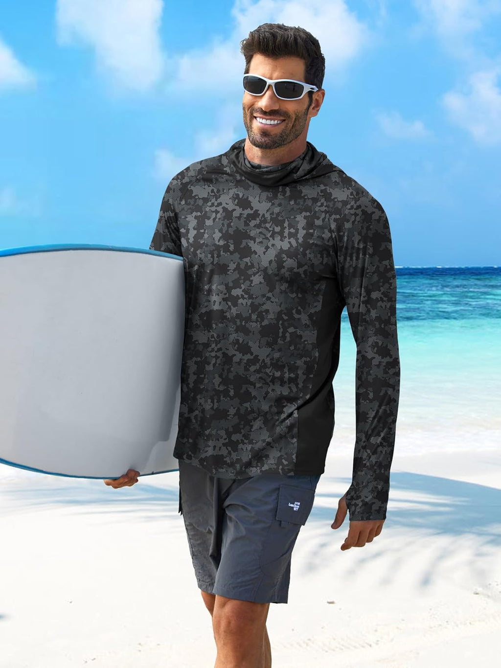 PINSPARK UPF 50+ Sun Hoodie Long Sleeve Fishing Shirts for Men with Mask
