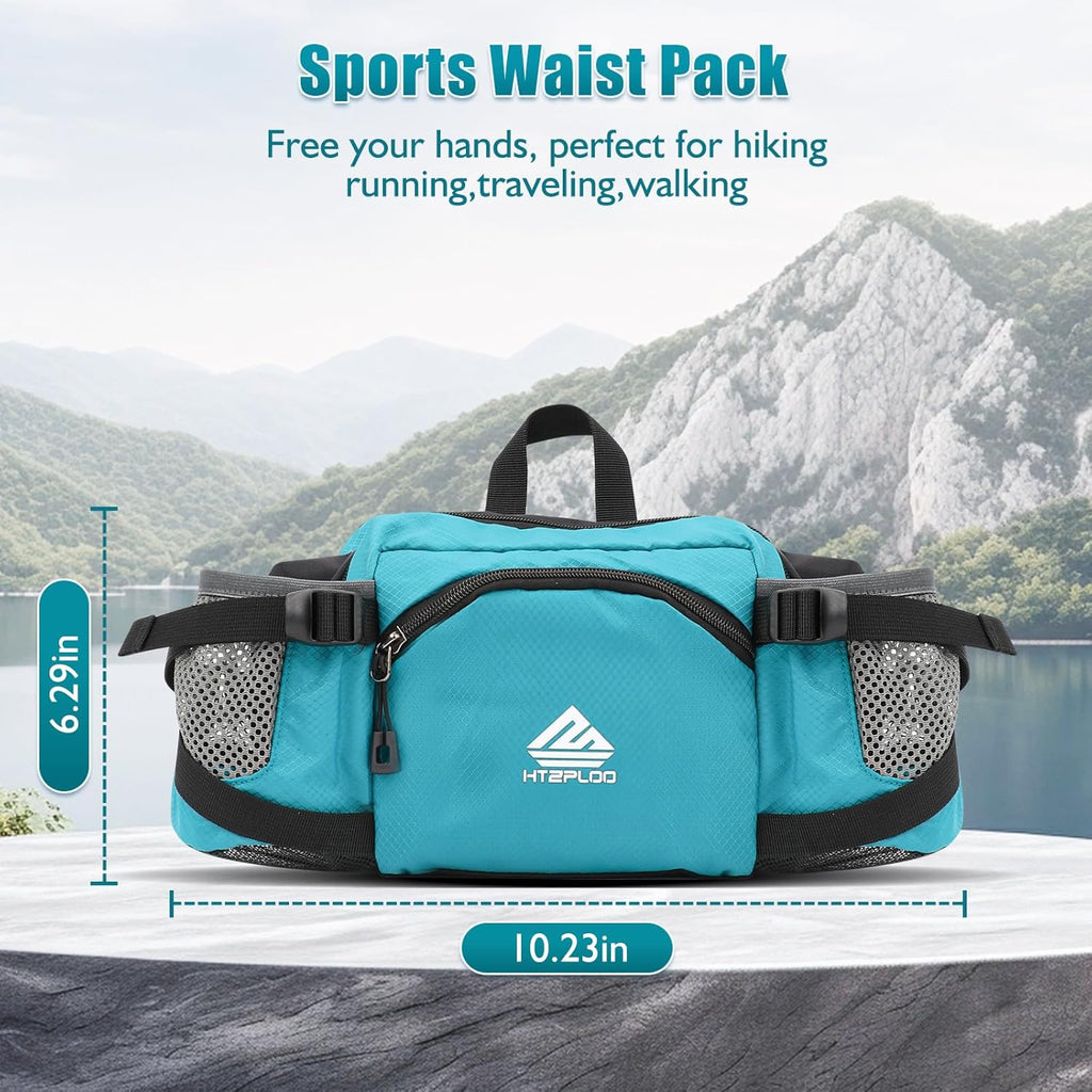 Fanny Pack Waist Bag with Water Bottle Holder for Men Women Running Hiking Travel Dog Walking Workout Cycling Outdoor (Turquoise Blue)