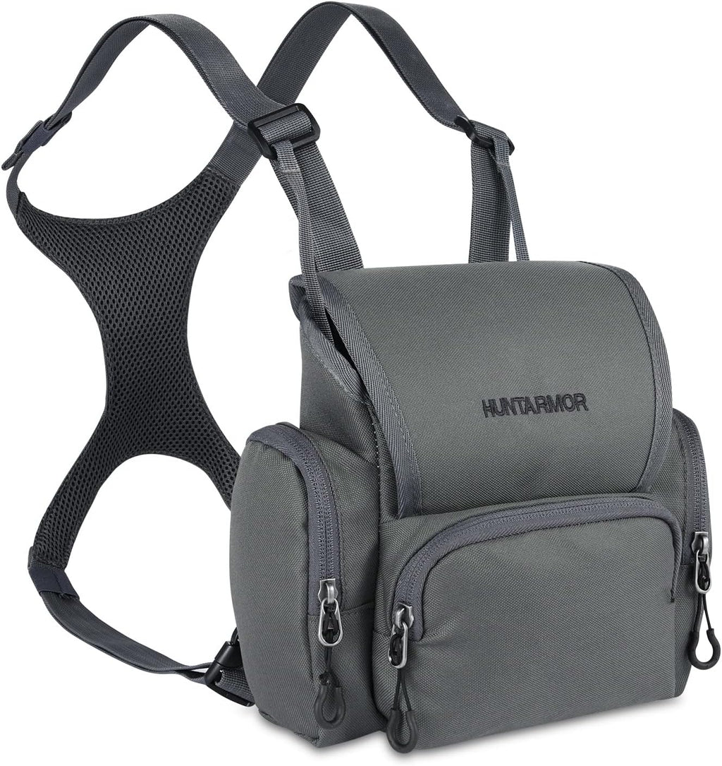 UIIHUNT Binocular Harness Chest Pack - Lightweight Bino Harness with Rangefinder Pouch - Durable Binocular Chest Packs for Hunting & More - Bino Harness Holds rangefinders, Phones, ect (Grey)