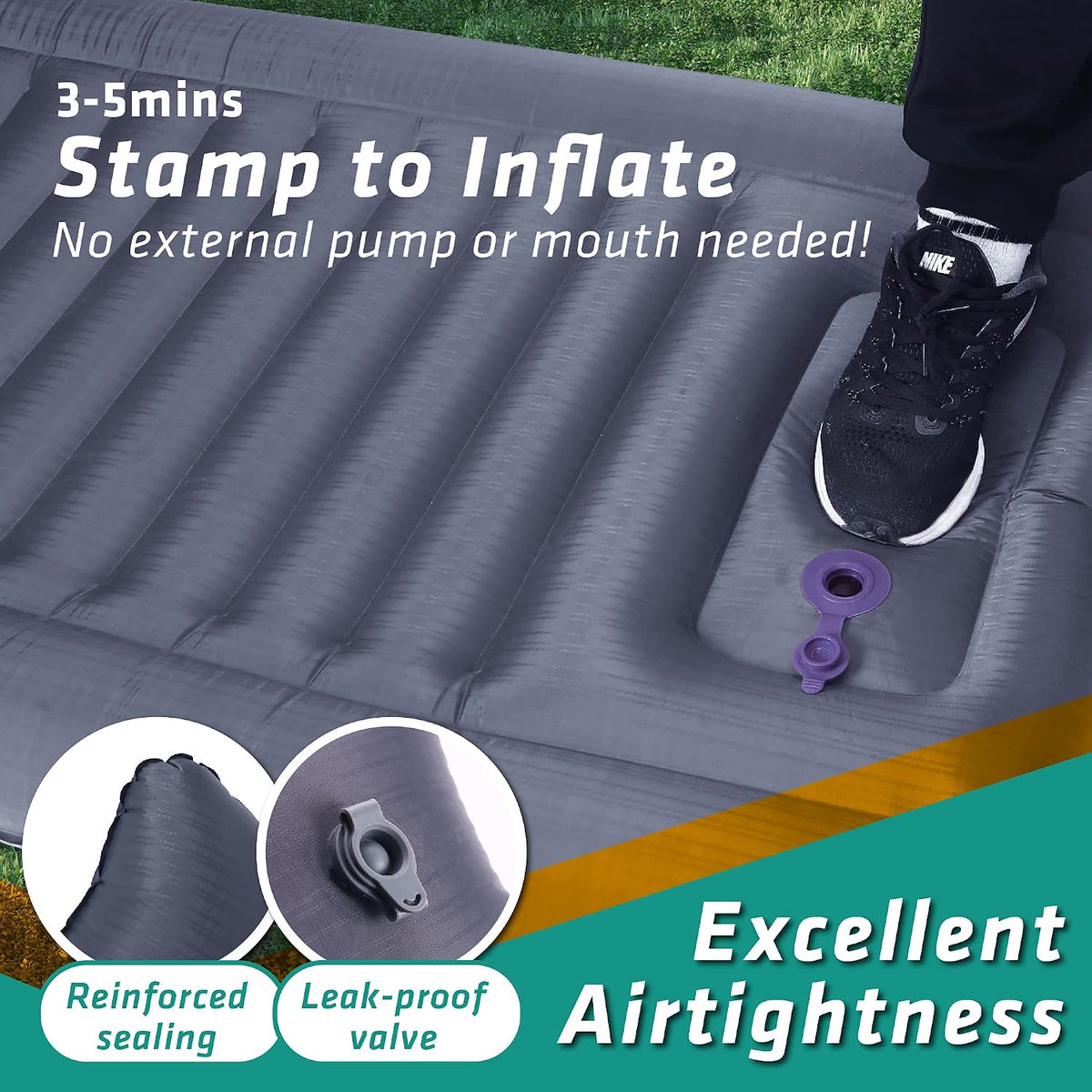 TREKOLOGY Sleeping Pad for Camping - Infaltable Mat – 73.2"x 29.9" Premium with Built‑in Pump, Neck‑Support Pillow, Thick 4.9" Height – Ultralight Sleep Pad for Tent, Backpacking & Travel