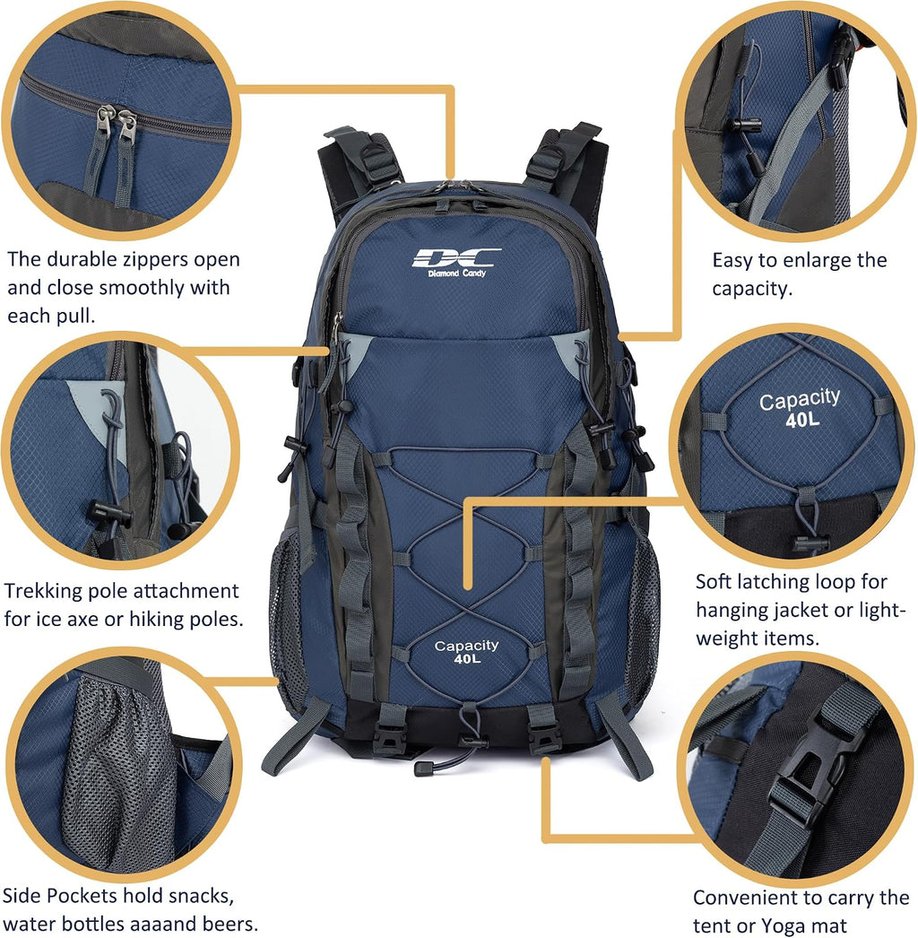 Diamond Candy 40L Hiking Backpack Waterproof Daypack for Men and Women