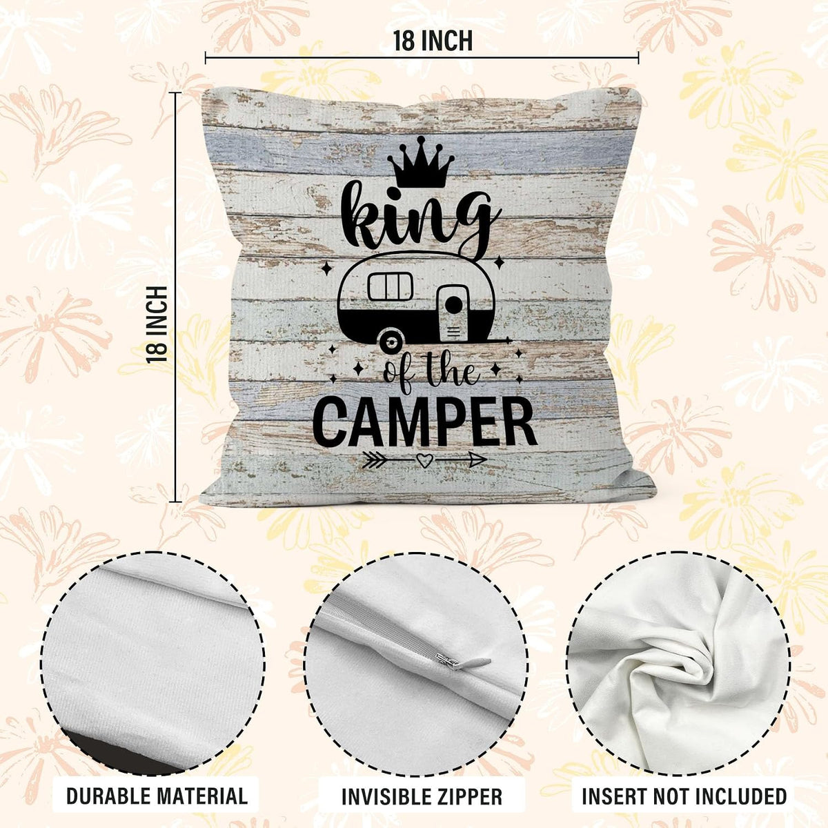 Camping Rv Pillow Covers 18x18 Set of 2, Camper Rv Decor, Camper Campsite Pillow Covers for Home Bedroom Couch,Camping Gifts for Couples