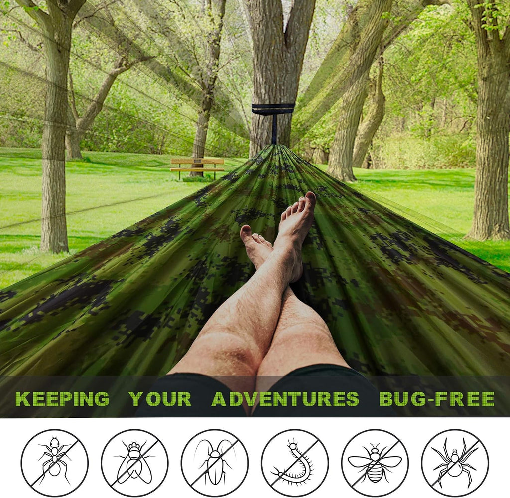 Camping Hammock with Net,Portable Lightweight Double Hammocks with Tree Straps and Solid D-Shape Hanging Hooks,Parachute Nylon Hammock for Backpacking Beach Backyard Patio Hiking