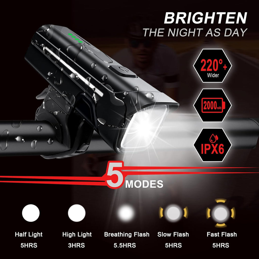 G2FS LITH- Bcycle Front and Rear Light Set. USB-Rechargeable Bike Lights Feature 4+5 Lighting Modes for Night Riding，Suitable for Night Riding& Handheld Flashlights