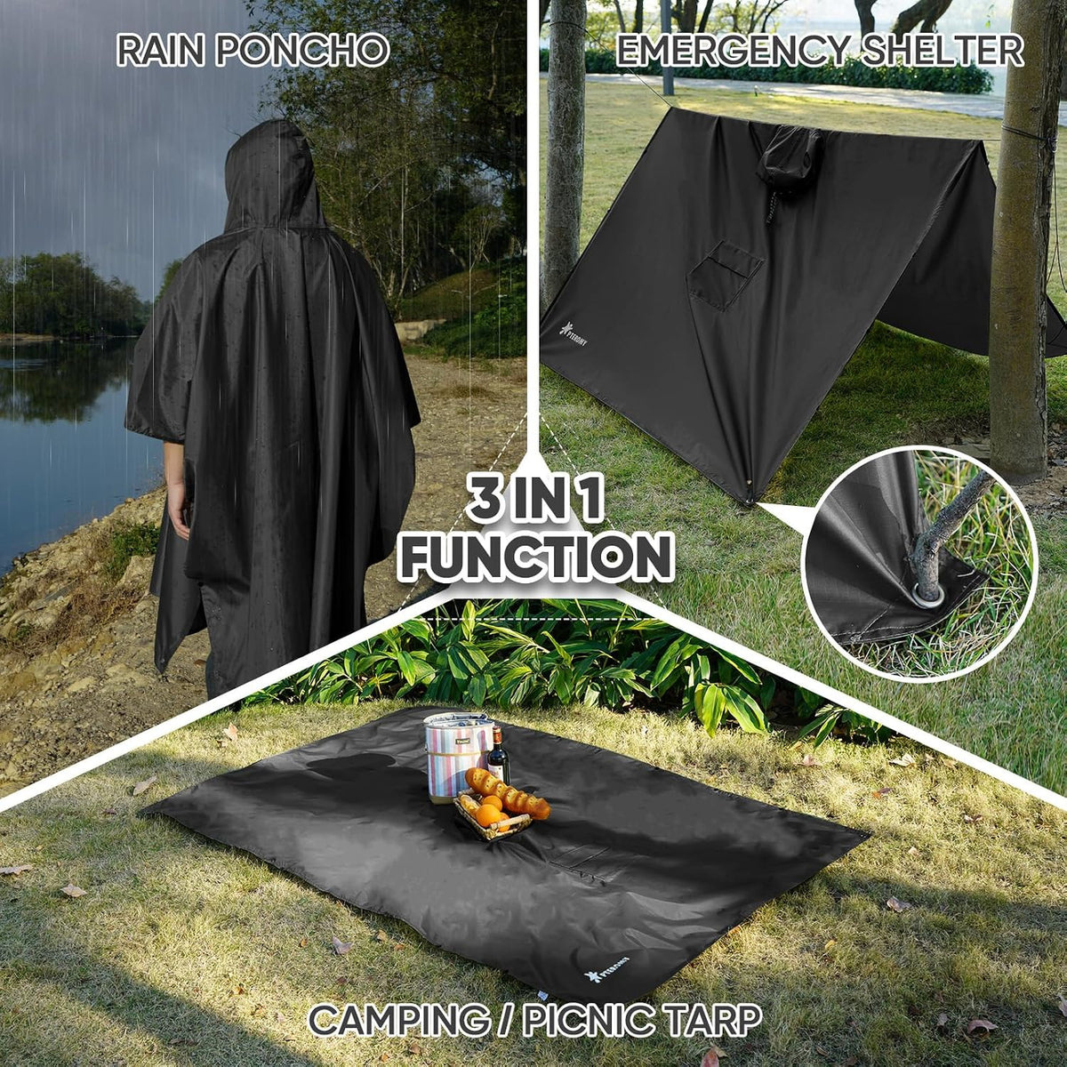 PTEROMY Hooded Rain Poncho for Adults, Reusable Waterproof Raincoat