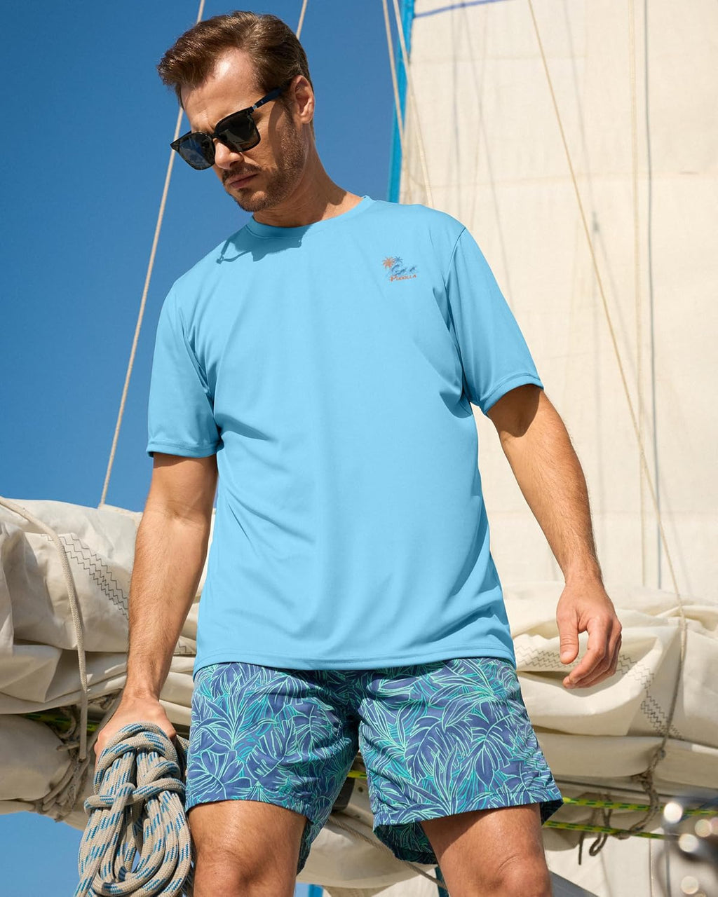 Pudolla Men's Fishing Swim Graphic Shirts Short Sleeve Sun Protection UV UPF 50+ SPF Tee Quick Dry Lightweight Water Tops