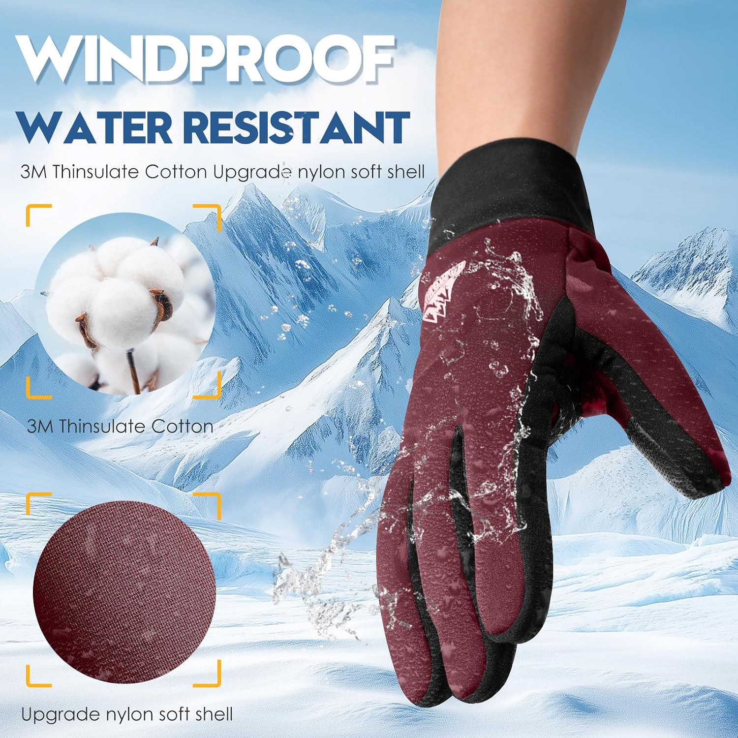 Bruvoalon Winter Gloves for Women & Men, 3M Thermal Insulation, Lycra Fabric, Touchscreen, Anti-Slip