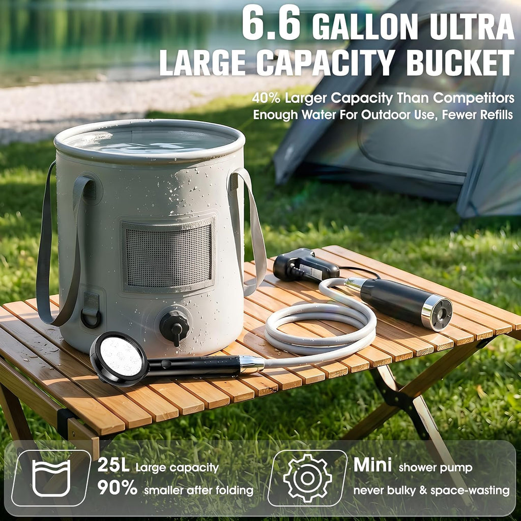 Upgraded Portable Camping Shower, Electric Camping Shower with 25L Bucket