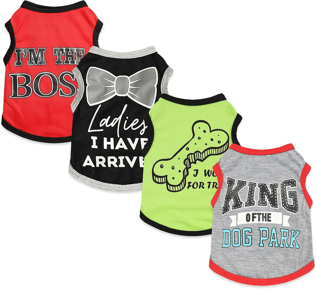 4 Pieces Puppy Clothes Boy Summer Dog Shirts for Small Dogs Chihuahua Yorkie Clothes Soft Cute Pattern Pet Cat Clothing Pink Grey Red Green XXS~M (X-Small)