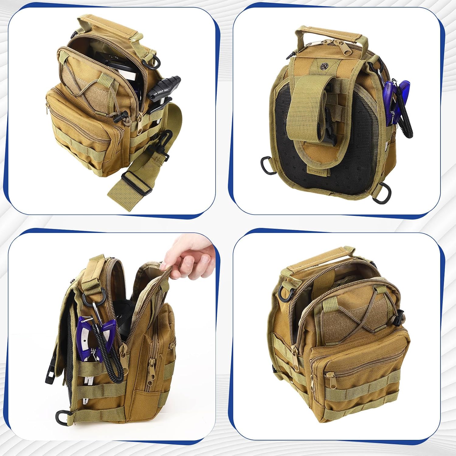 Sosation 482 Pcs Fishing Sling Tackle Bag Set Fish Tackle Box Backpack Storage Fishing Gear and Equipment Included Fish Hook Remover Tool Lures Lip Gripper, Gift for Men