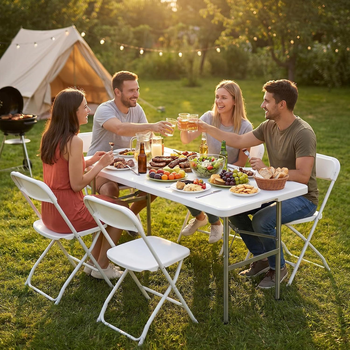 Sweetcrispy 4 FT Folding Picnic Table, Easy to Fold and Store