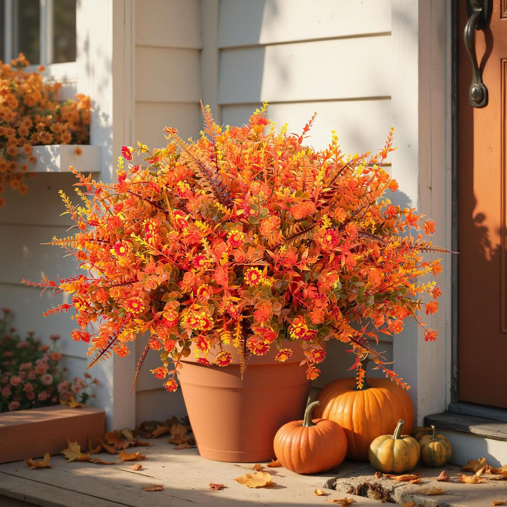 20 Pcs Artificial Fall Flowers for Outdoor Fake Mums Plastic Plants