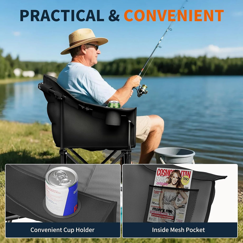 NAIZEA Padded Camping Chair, Outdoor Folding Chair, Portable Heavy Duty Arm Chairs with Side Pockets, Cup Holder for Beach, Lawn, Picnic, Fishing, Backpacking