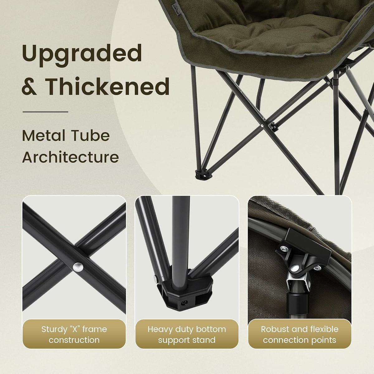 Oversized Padded Comfy Camping Chair for Adults, Army Green (2 Pack)